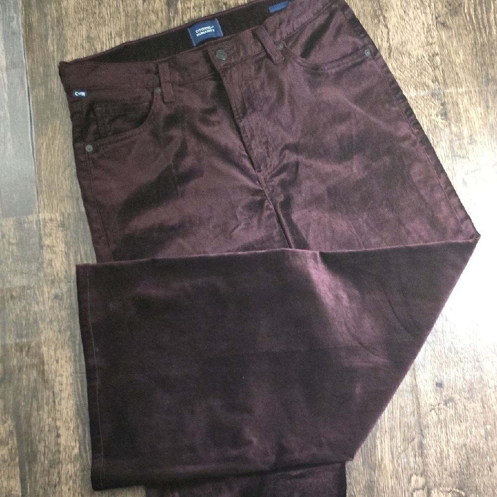 CITIZENS OF HUMANITY Loli Velvet Women's Pants in Deep Wine Sz 28 Wide Leg